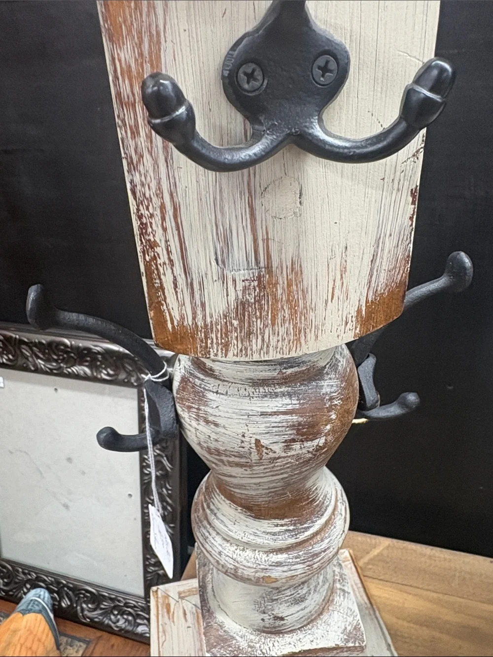 Farmhouse White & Brown Wooden Standing Hook Rack